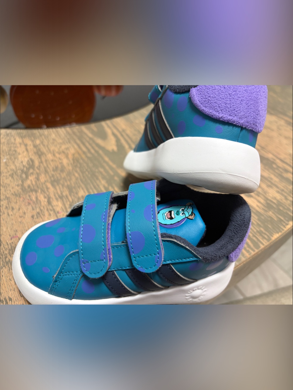 Adidas x Disney Kids Teal and Purple Velcro Sneakers Monsters Inc